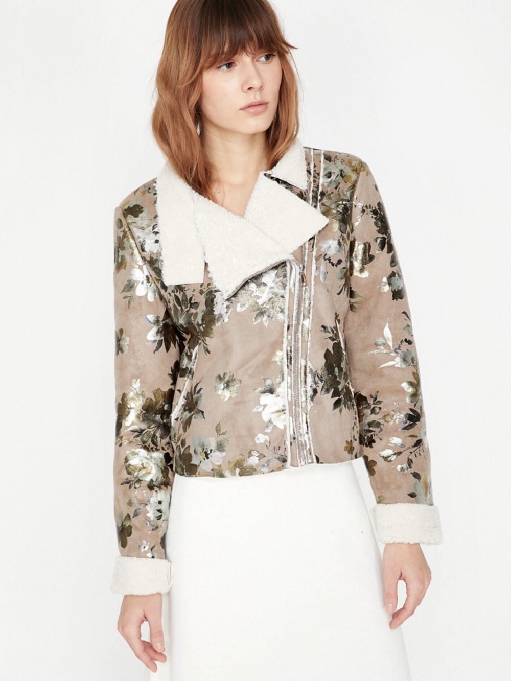 Goldie Brocade Sherpa Motorcycle Metallic Floral Asymmetric Luxury Eclectic XS